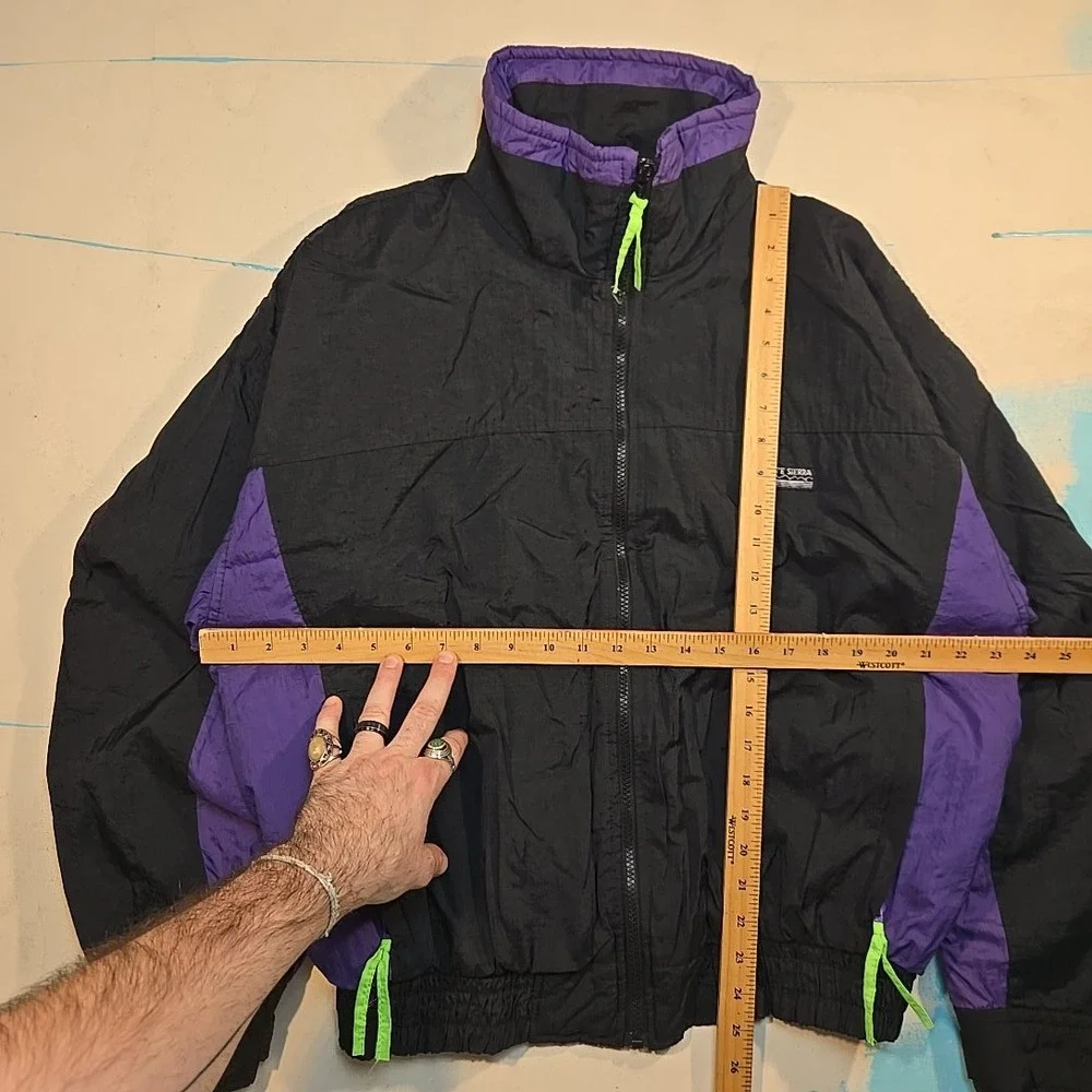 VTG White Sierra L Jacket Black Purple Colorblock Nylon Feather Touch‎ Korea 90s